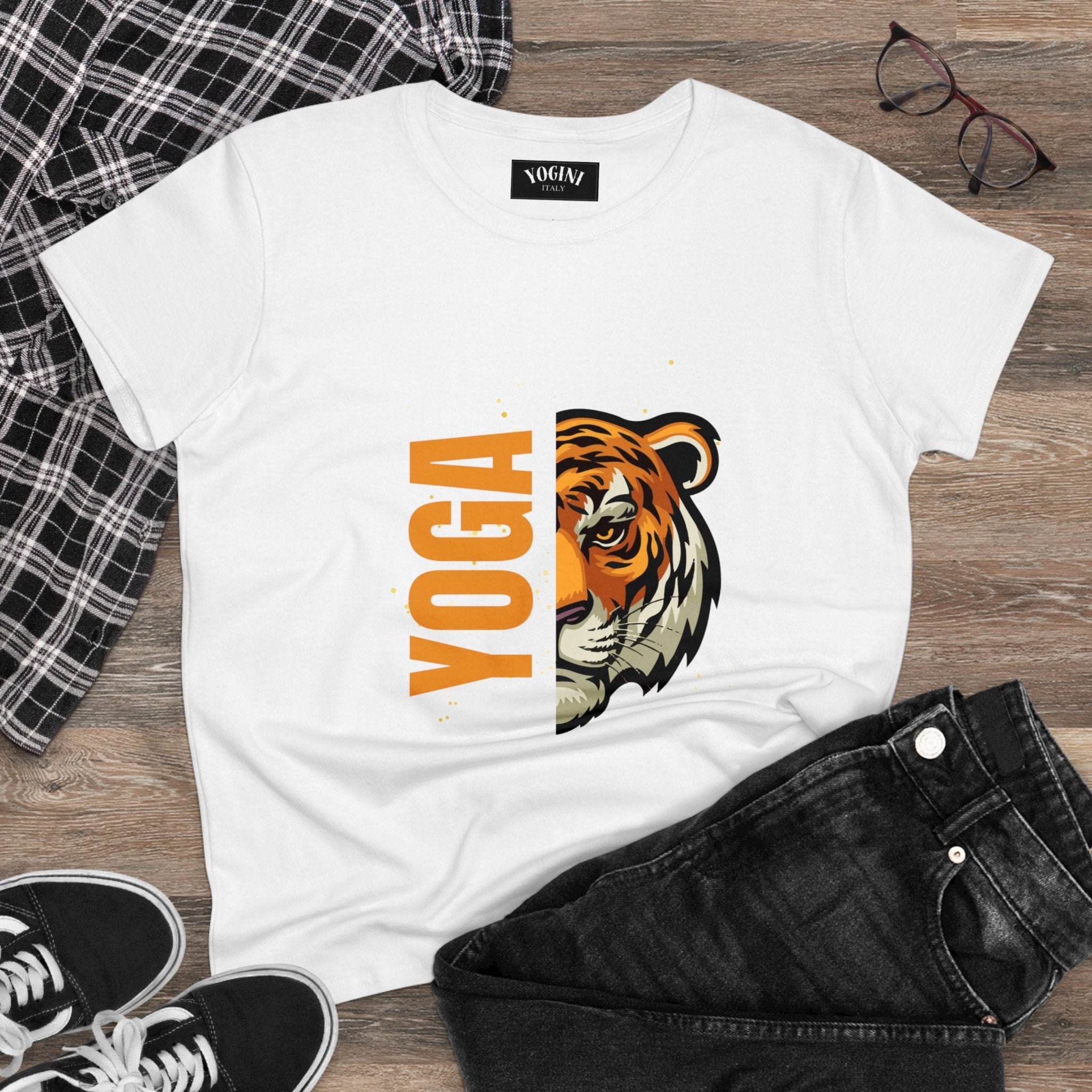 Tiger Yoga - Women's Midweight Cotton Tee by Yogini Italy