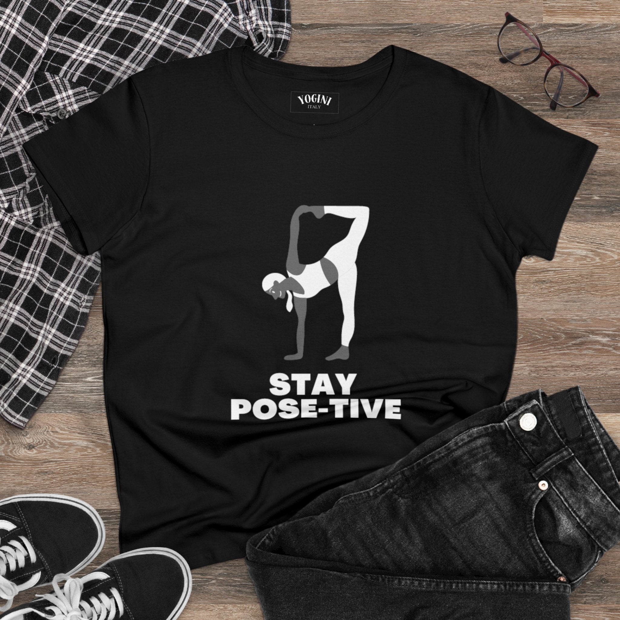 STAY POSE-TIVE - Women's Midweight Cotton Tee by Yogini Italy