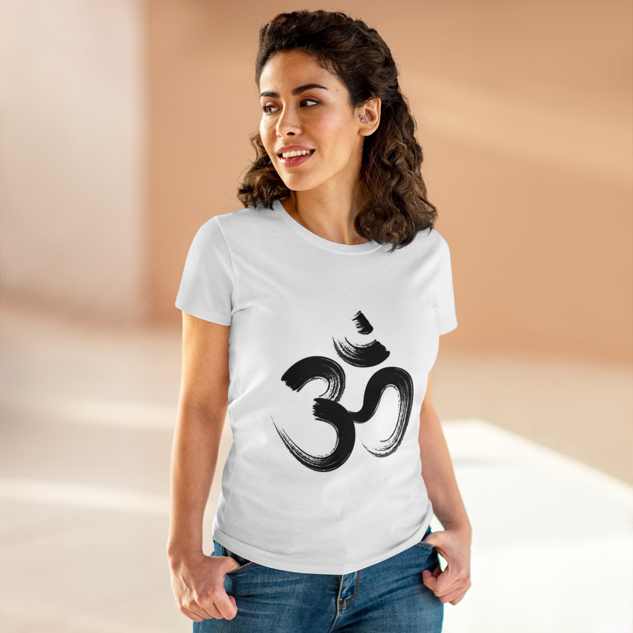 Om Yoga Women's Midweight Cotton Tee (White) by Yogini Italy