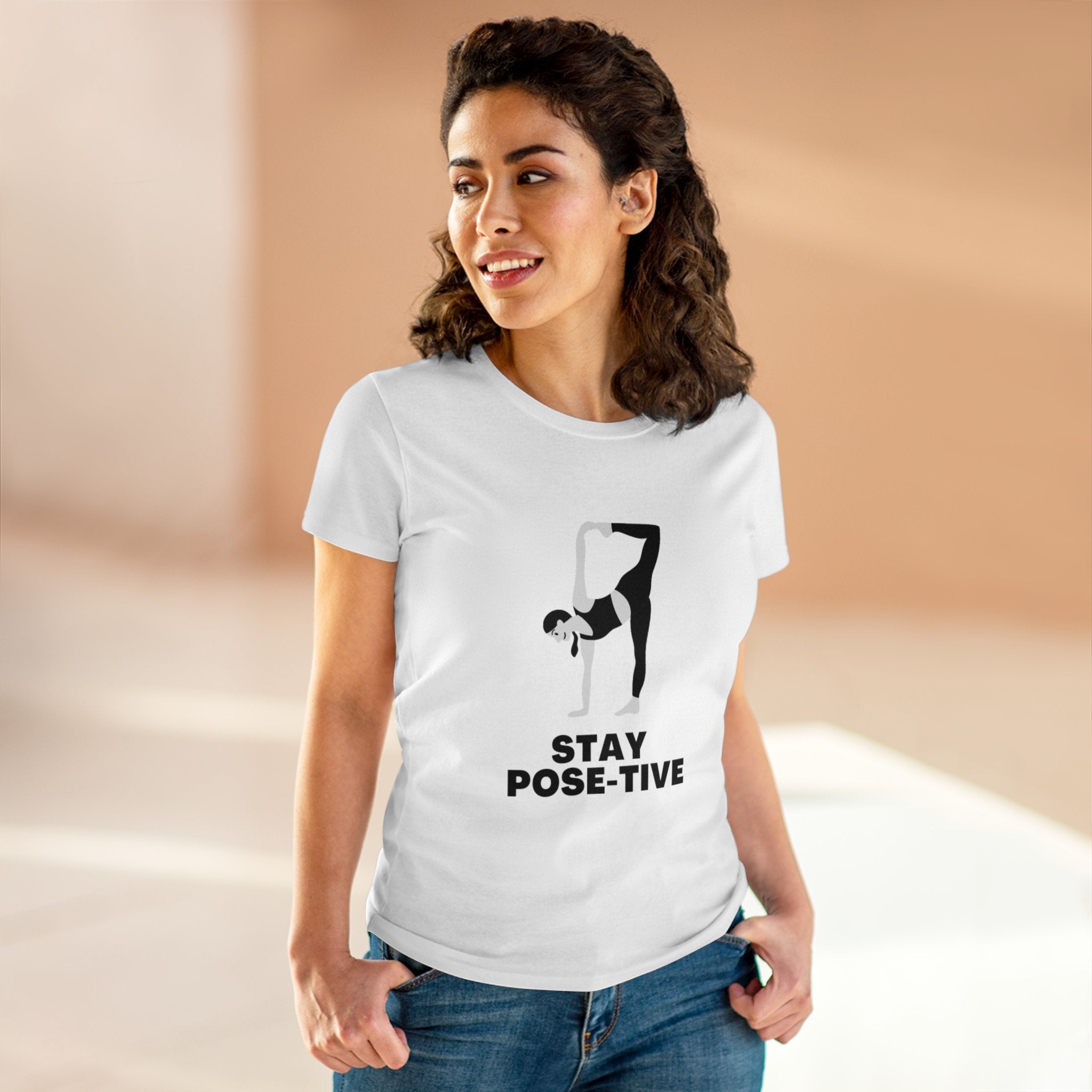 STAY POSE-TIVE - Women's Midweight Cotton Tee by Yogini Italy