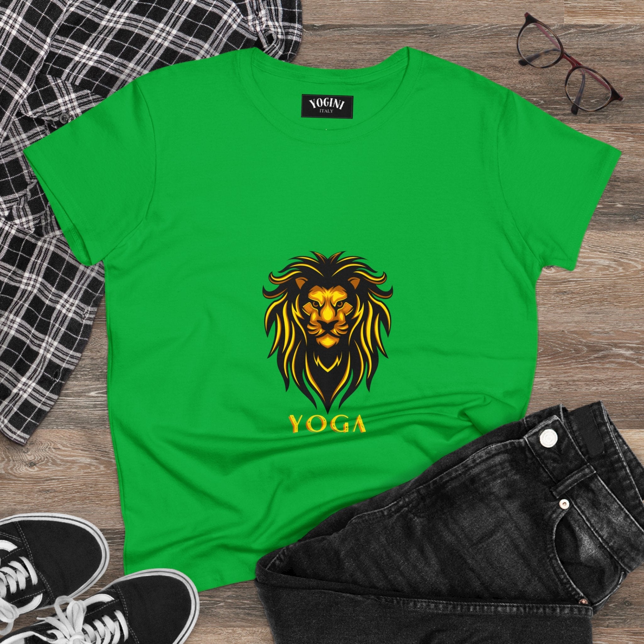 Lion Yoga - Women's Midweight Cotton Tee by Yogini Italy