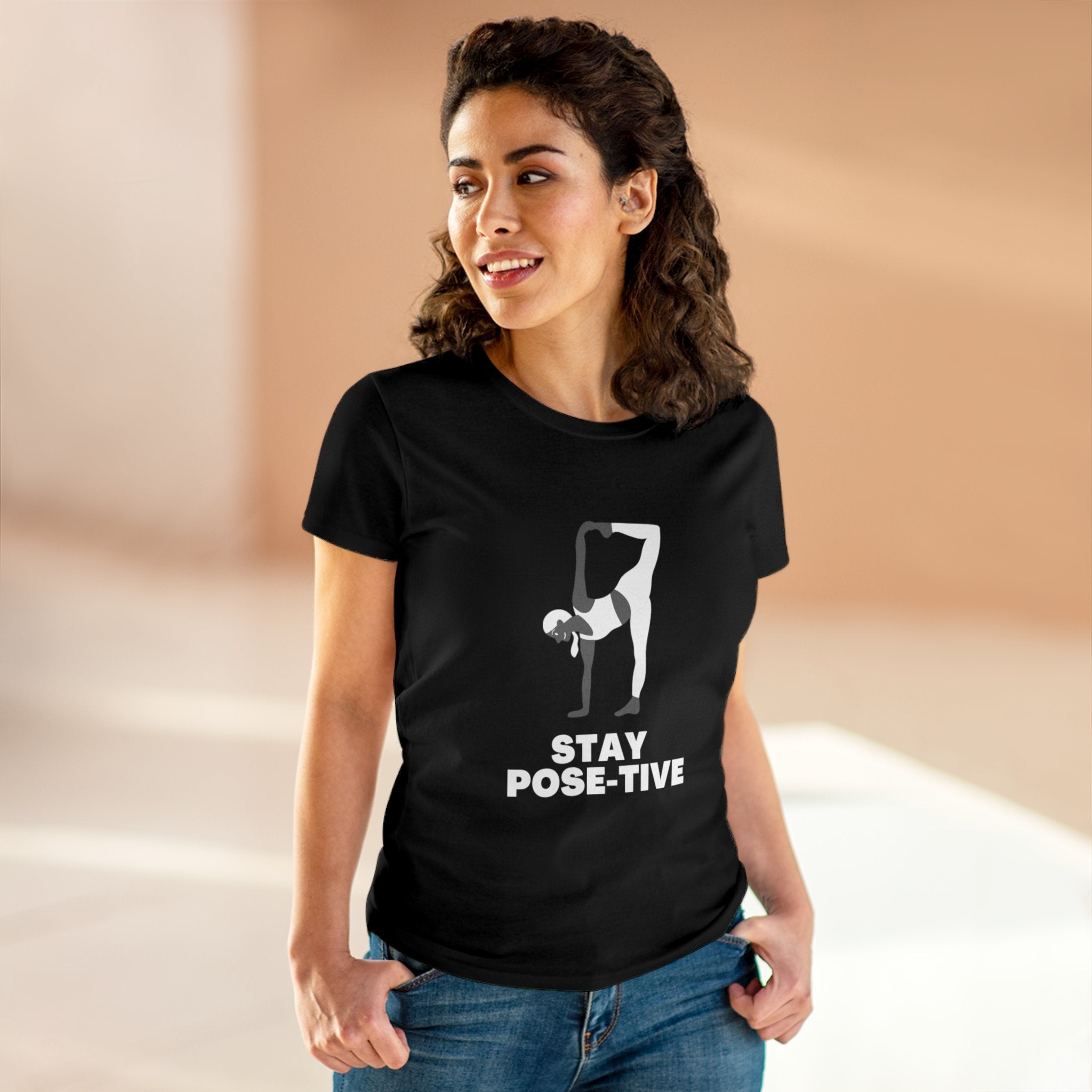 STAY POSE-TIVE - Women's Midweight Cotton Tee by Yogini Italy