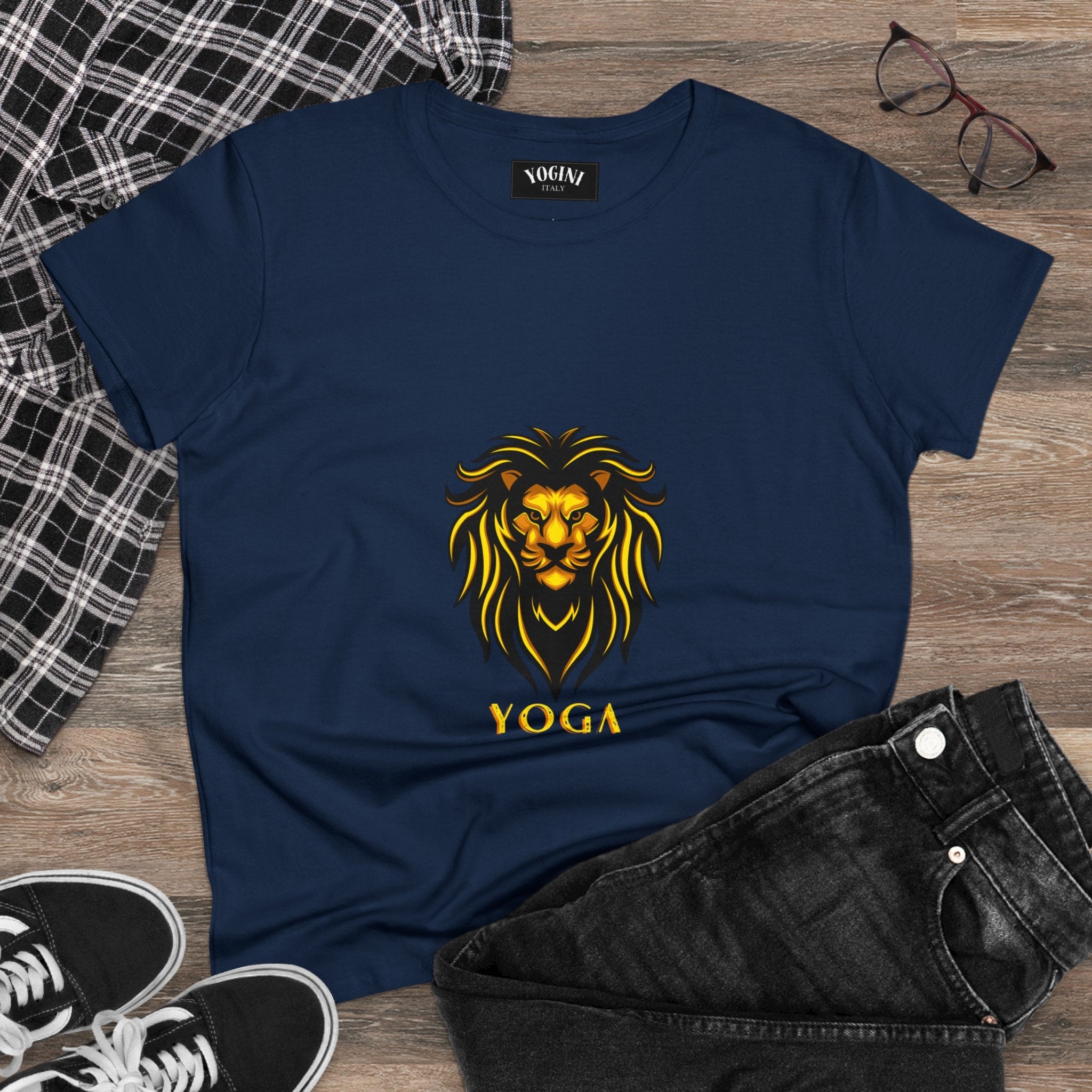 Lion Yoga - Women's Midweight Cotton Tee by Yogini Italy