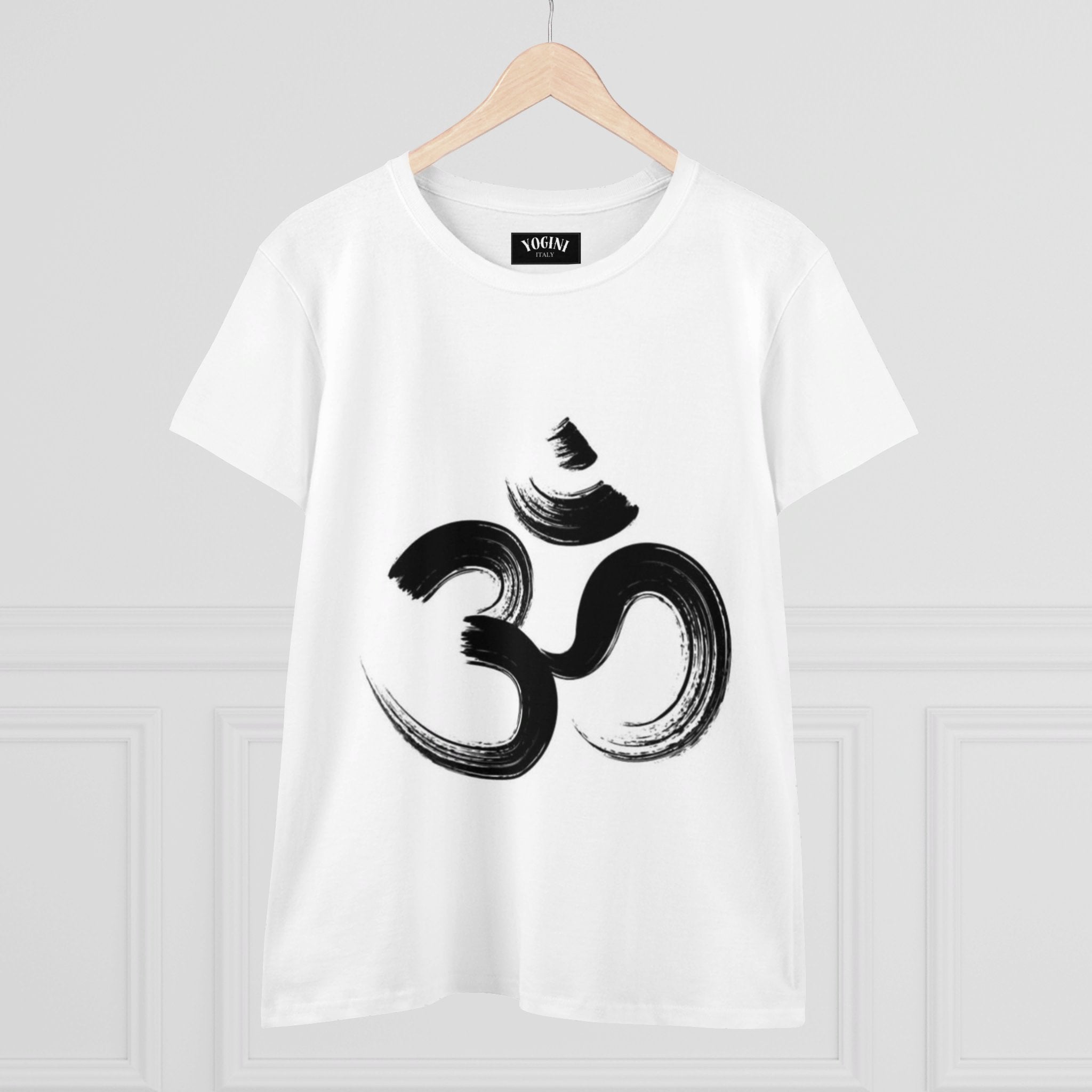 Om Yoga Women's Midweight Cotton Tee (White) by Yogini Italy