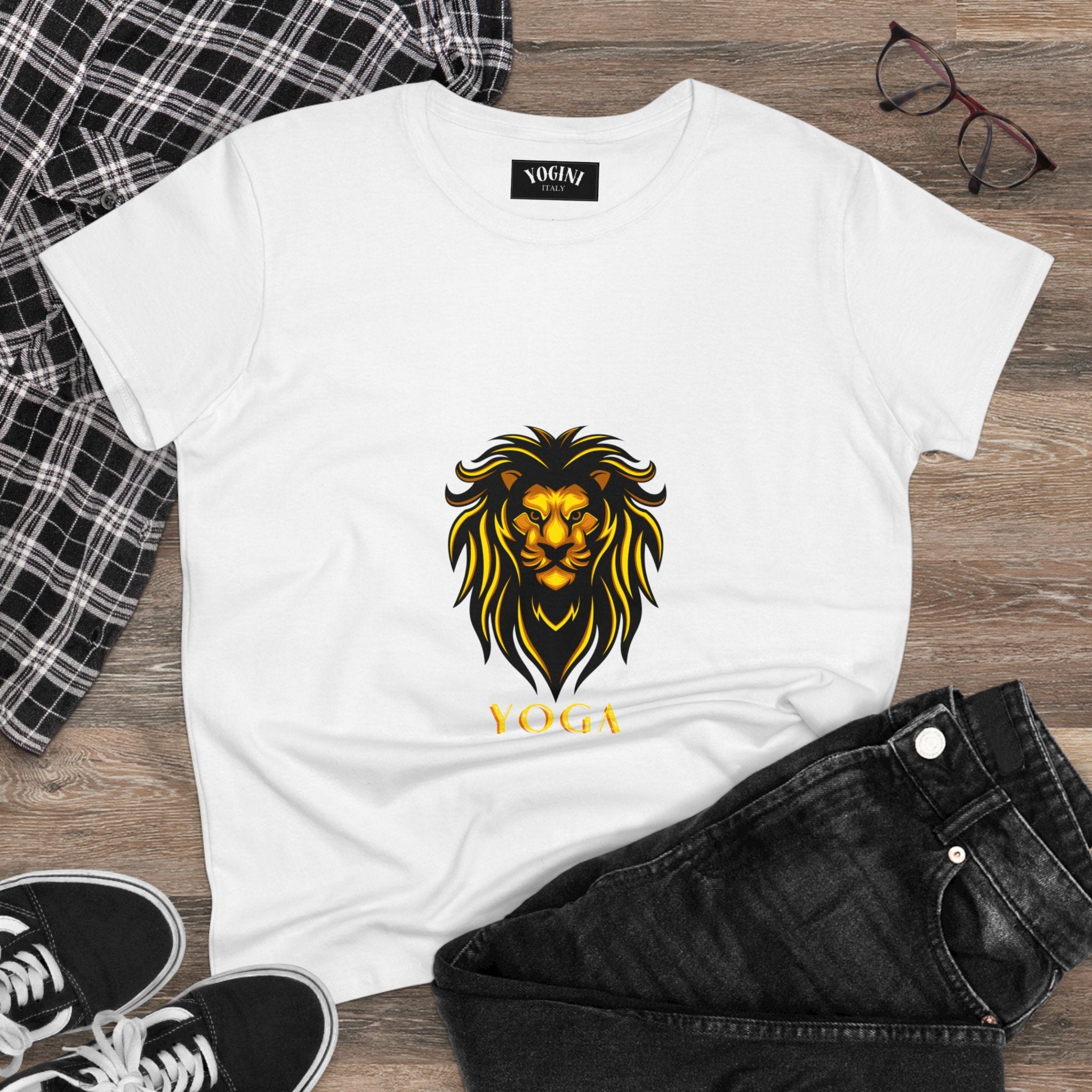 Lion Yoga - Women's Midweight Cotton Tee by Yogini Italy