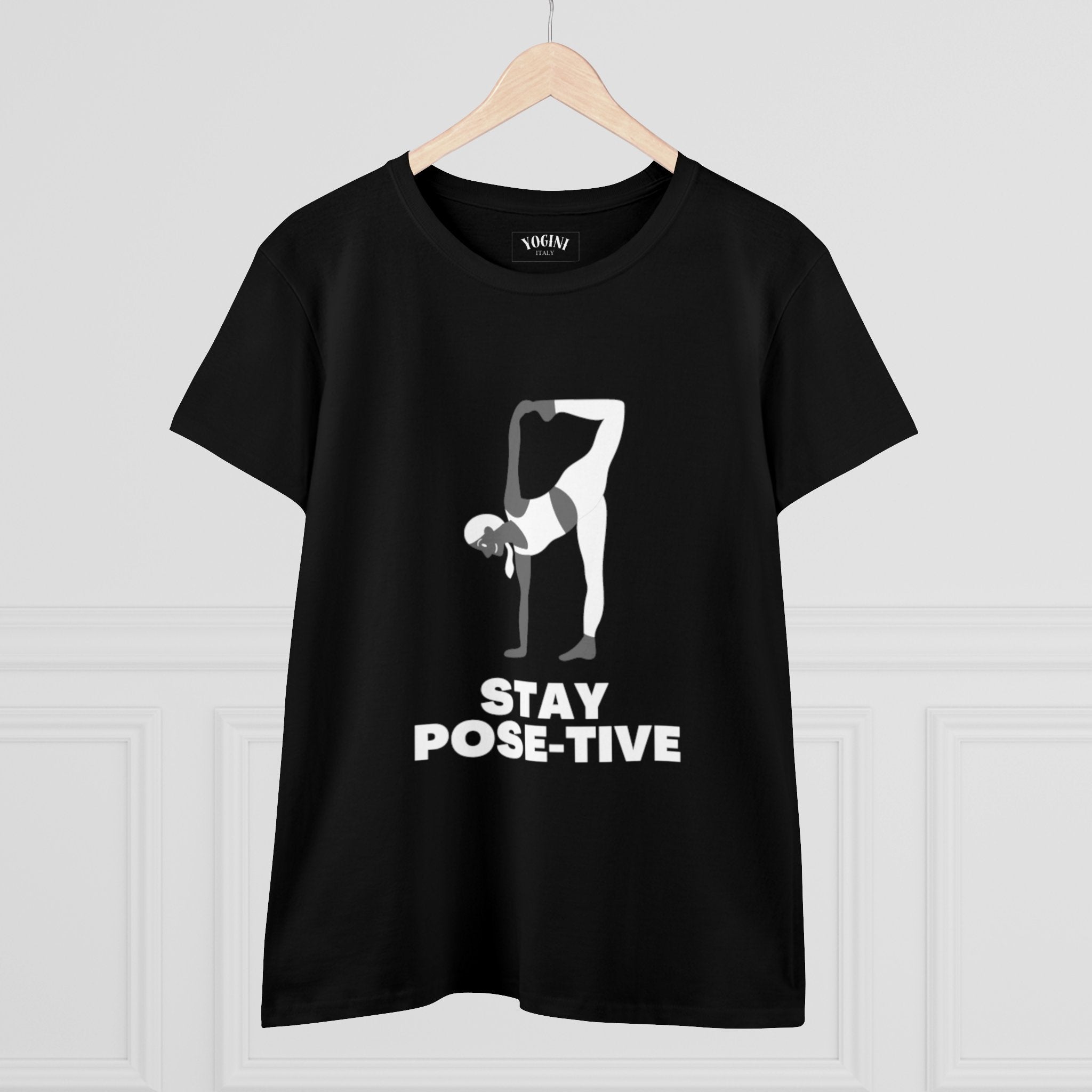 STAY POSE-TIVE - Women's Midweight Cotton Tee by Yogini Italy