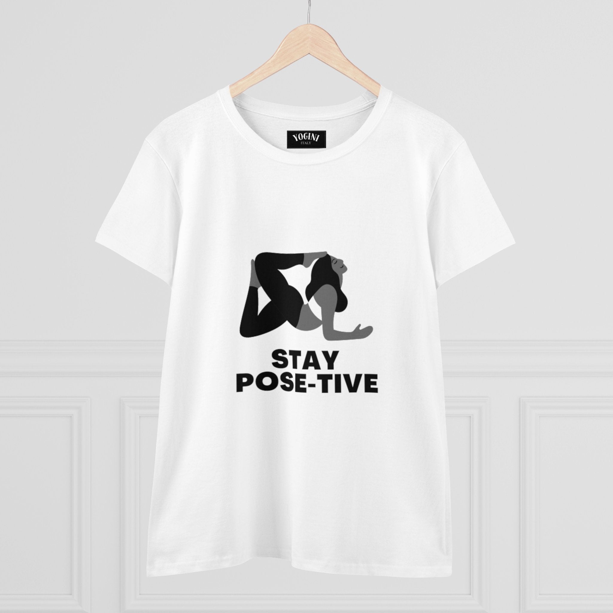 STAY POSE-TIVE - Women's Midweight Cotton Tee by Yogini Italy