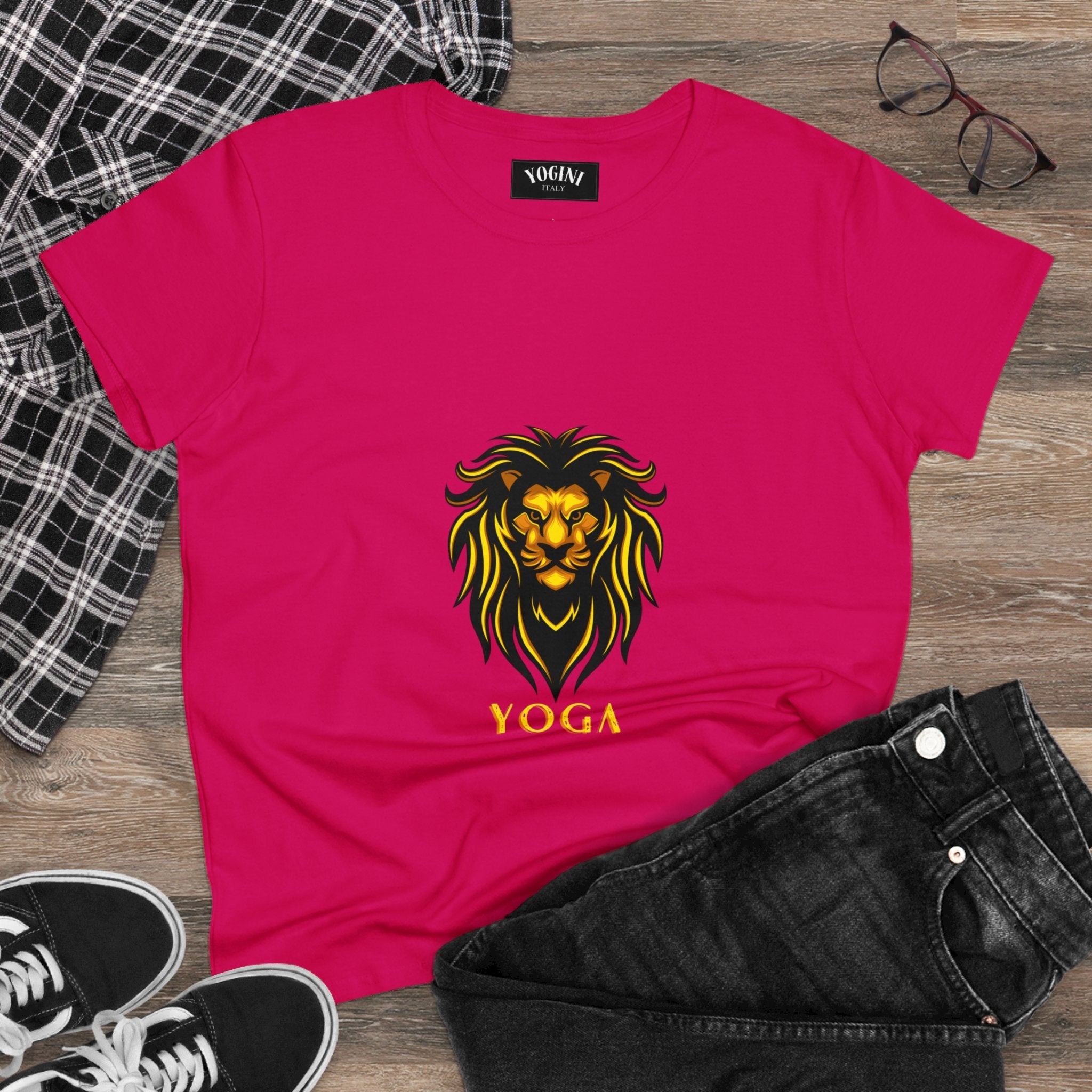 Lion Yoga - Women's Midweight Cotton Tee by Yogini Italy