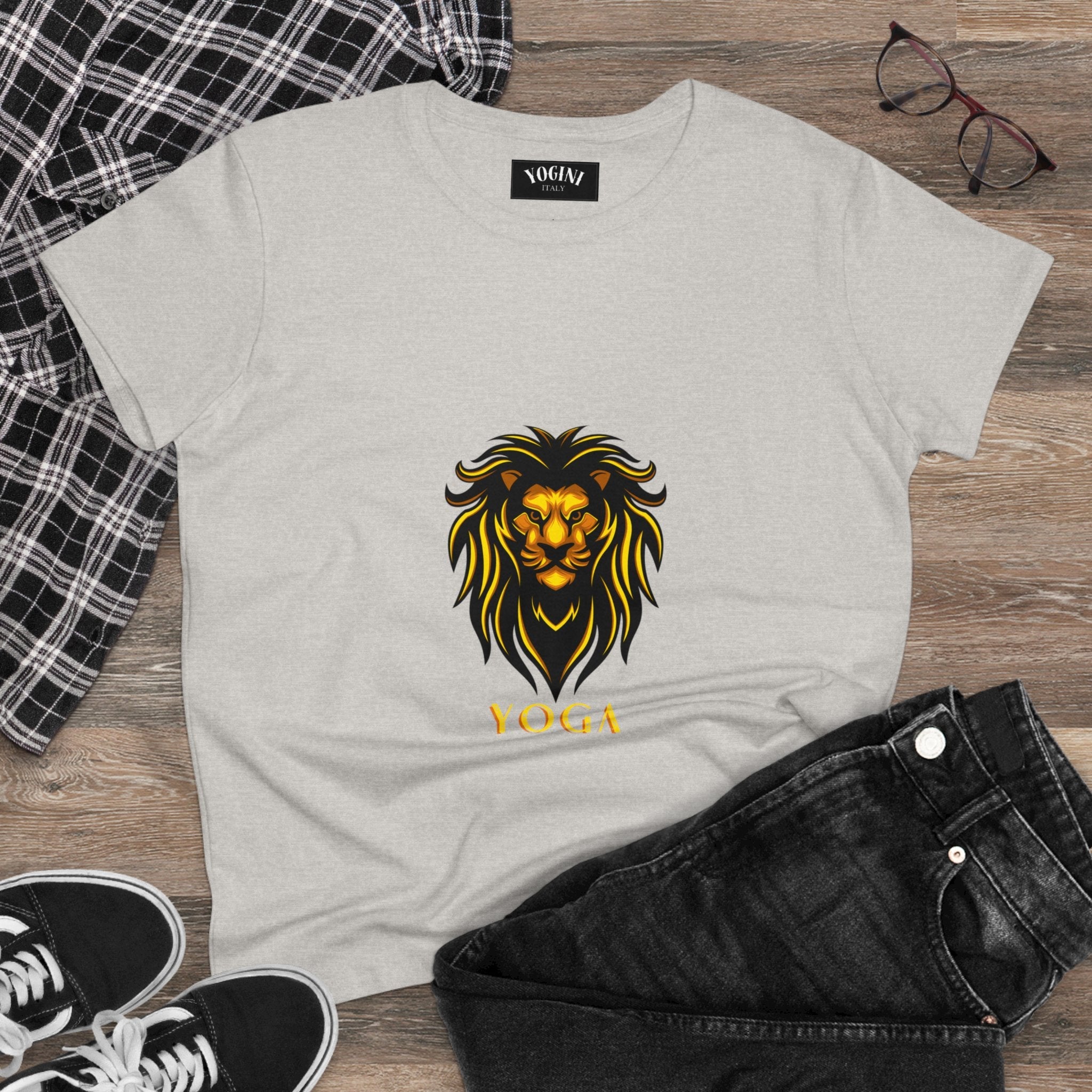 Lion Yoga - Women's Midweight Cotton Tee by Yogini Italy