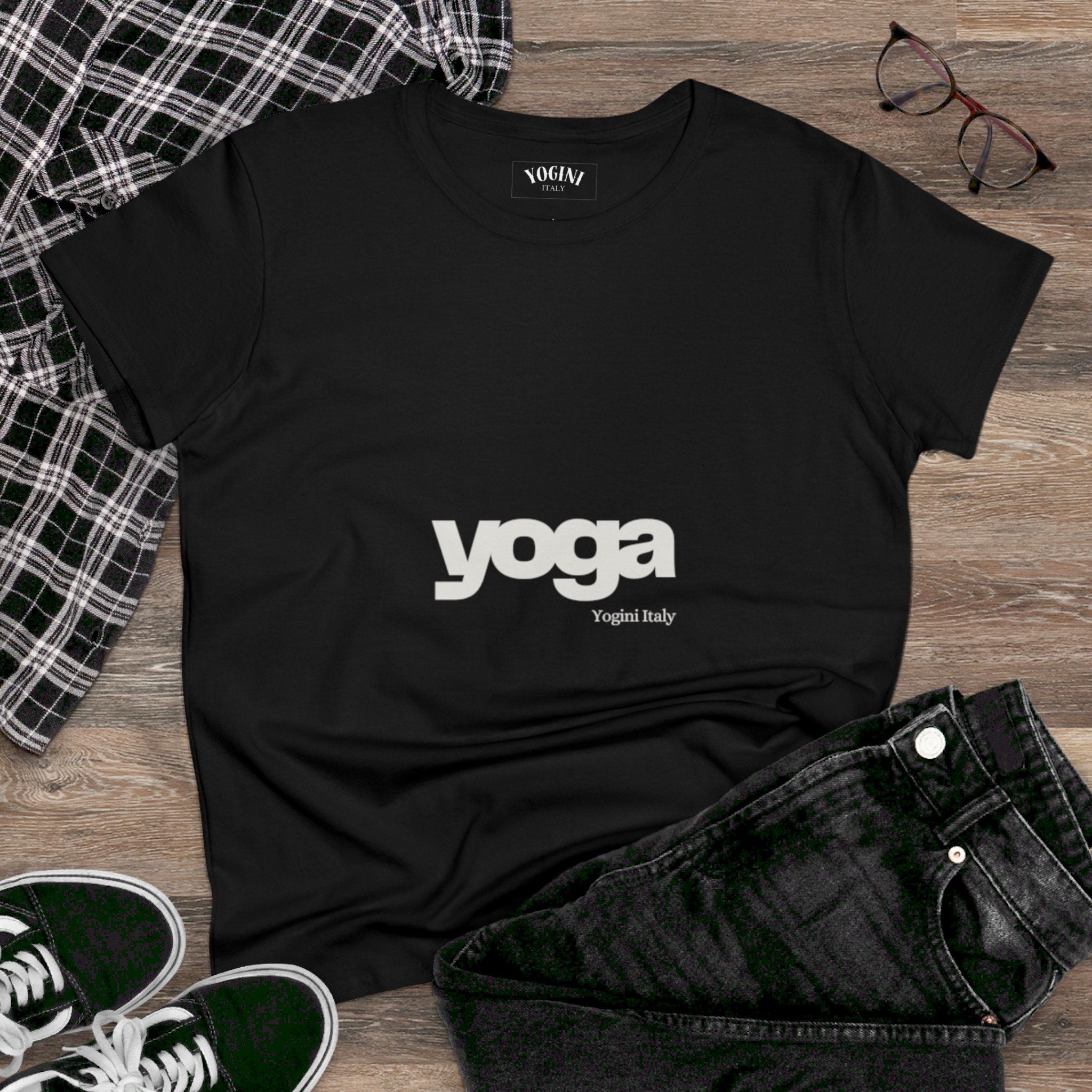 Yoga Women's Midweight Cotton Tee (black) by Yogini Italy