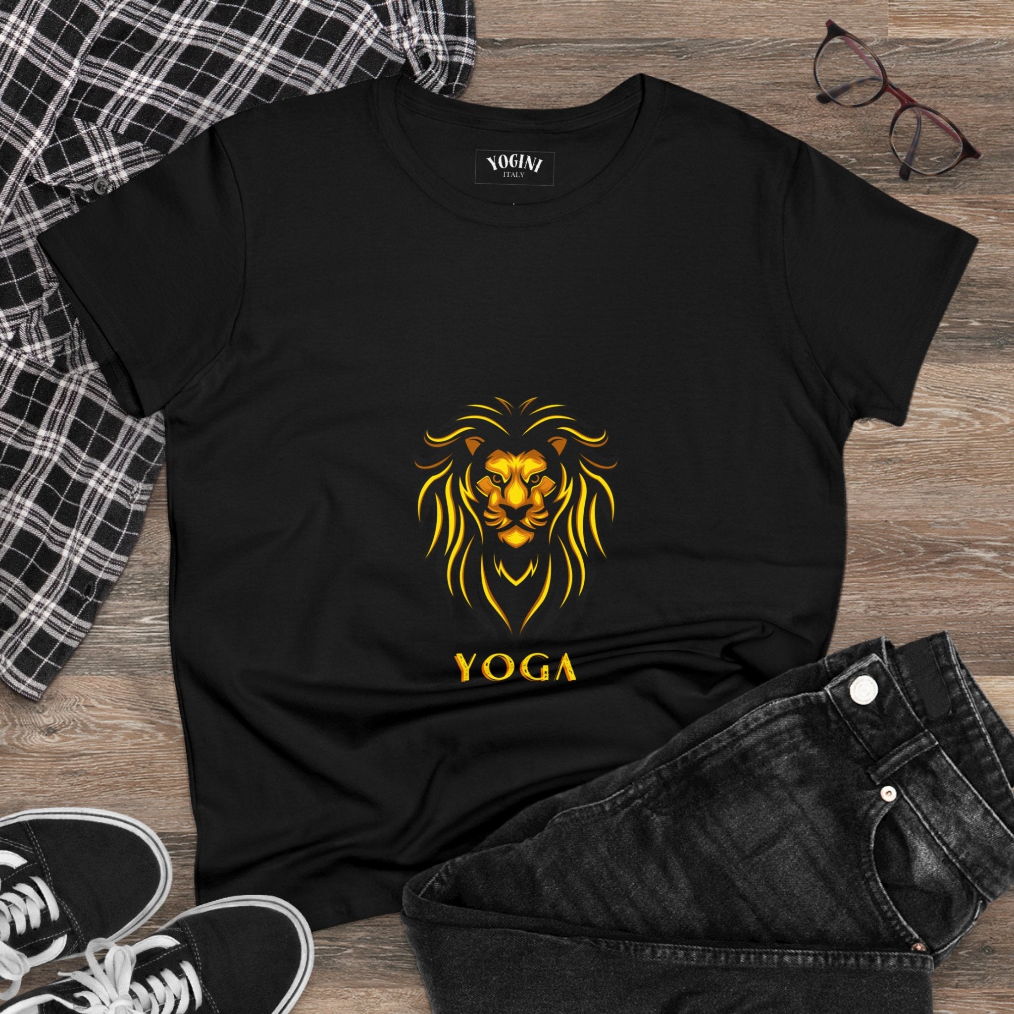 Lion Yoga - Women's Midweight Cotton Tee by Yogini Italy