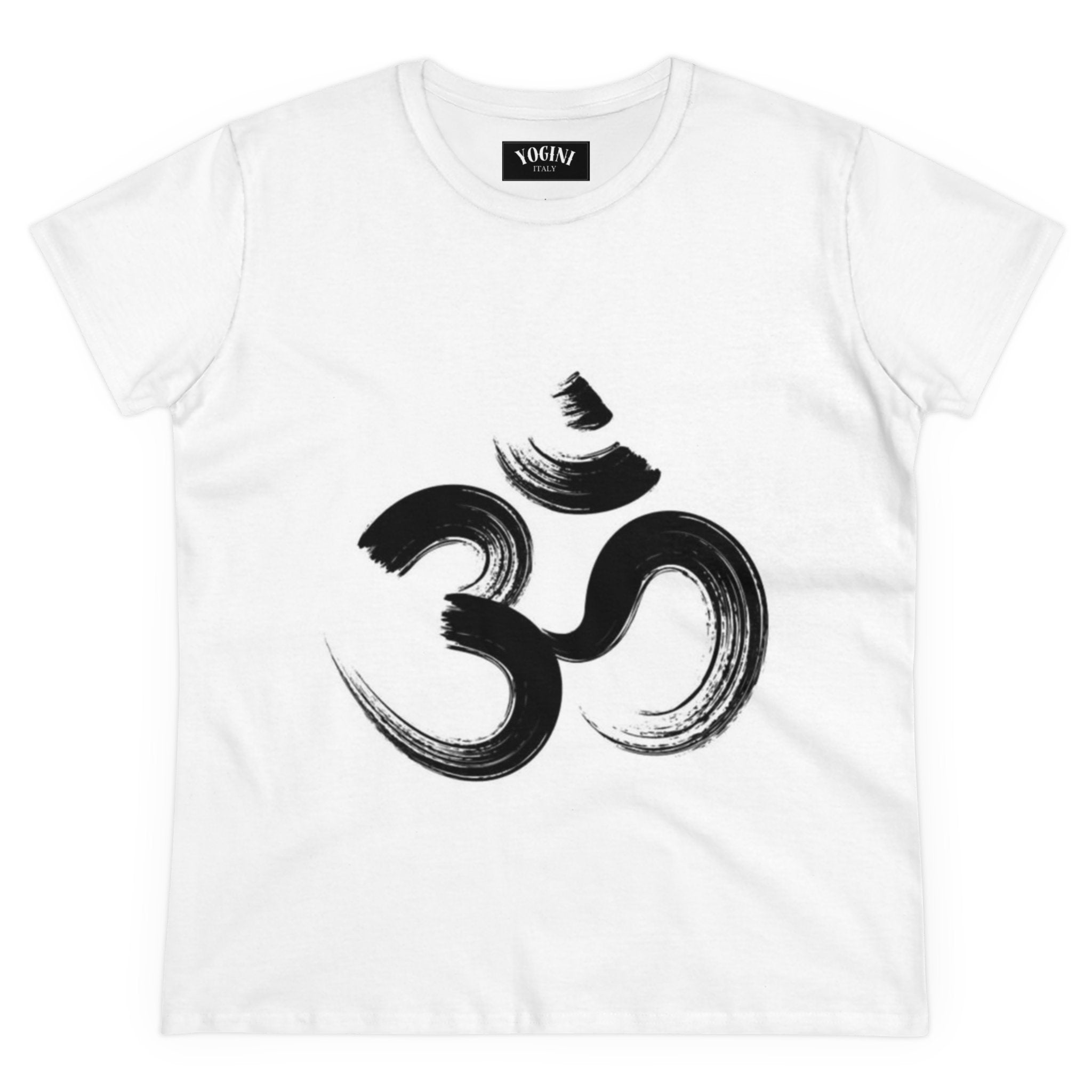 Om Yoga Women's Midweight Cotton Tee (White) by Yogini Italy