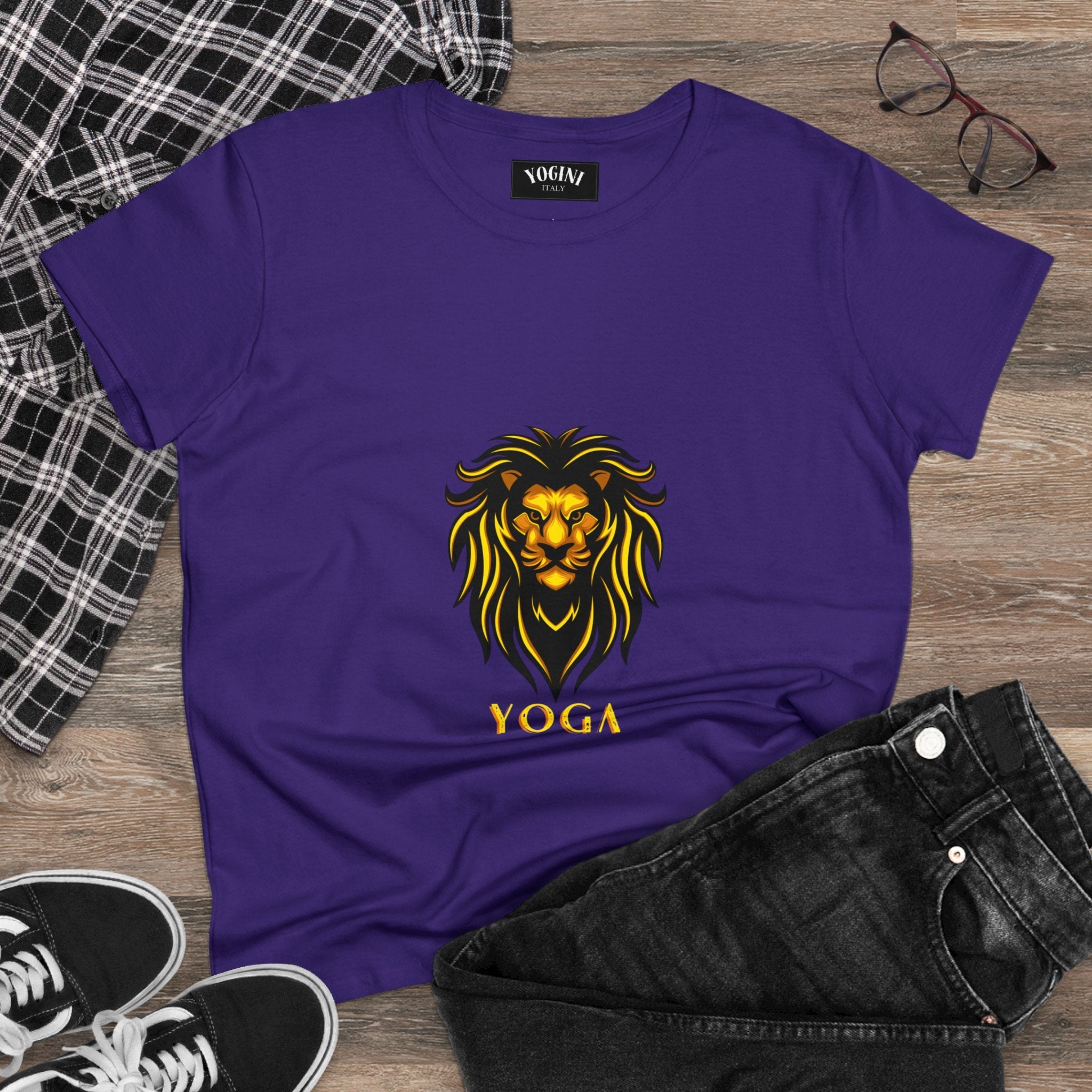 Lion Yoga - Women's Midweight Cotton Tee by Yogini Italy